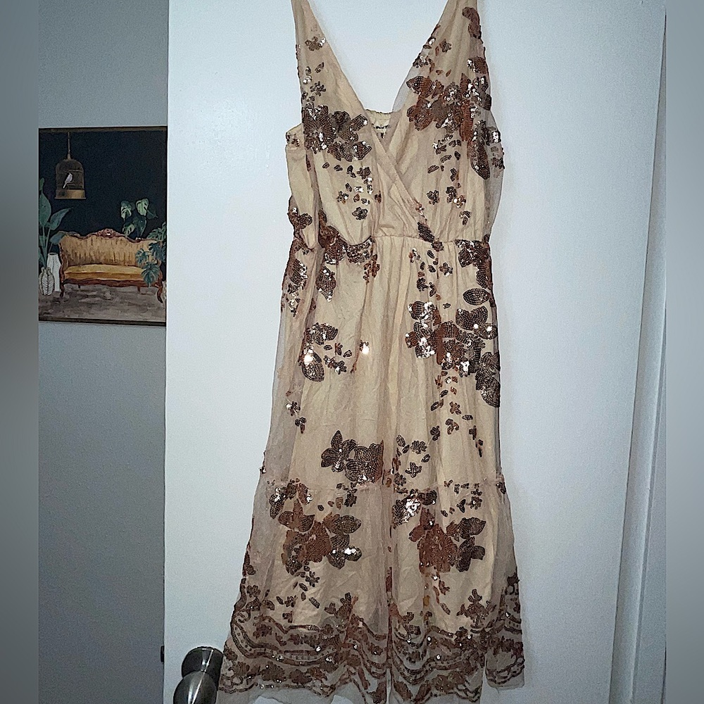 Gold Plunge Neck Sleeveless Sundress